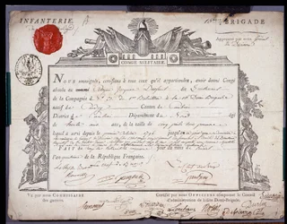 Rewolucja Francuska: oficjalny dokument zjazdu wojskowego z IV roku Prairialnego (24.05.1796) porucznika brygady okręgu Cambrai. Archiwum departamentalne Nord Lille