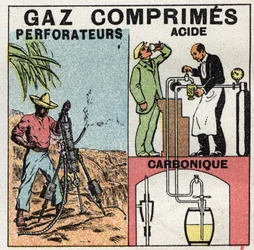Ciśnienie gazu: miski gazowe używane do wiertarek na sprężone powietrze oraz do produkcji piwa. Anonimowa ilustracja z 1925 r. Ze zbiorów prywatnych.