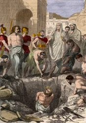 Galowie pogrzebani przez Rzymian - Rycina z XIX wieku w „Ilustrowanej historii narodowej Francji od najdawniejszych czasów do współczesności”, 1876 - Kolekcja prywatna