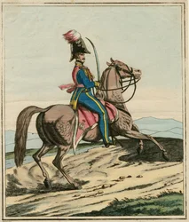 Generał Józef Dwernicki (1779-1857), polski generał, który brał udział w powstaniu listopadowym lub wojnie polsko-rosyjskiej 1830-1831 - Anonim - 1831 - Akwaforta, akwarela - 33,7x26,3 - Kolekcja prywatna