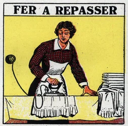 Zastosowania domowe elektryki: żelazko. Anonimowa ilustracja z 1925 r. Ze zbiorów prywatnych.