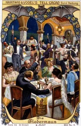 Ilustracja do „Nietoperza – Mysz” Johana Straussa. Akt II. chromolitografia z końca XIX wieku..