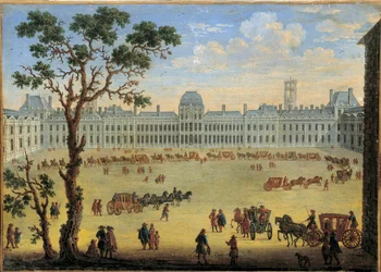 Wyimaginowany widok Pałacu i Parku Tuileries Anonimowy obraz. XVII wiek. Ciemny. 0,35x0,49m.