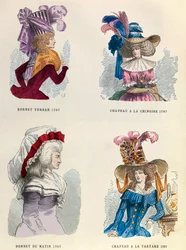 W 1787 turban kapelusz; Poranny kapelusz; Czapka chińska i czapka tatarska - kolekcja prywatna