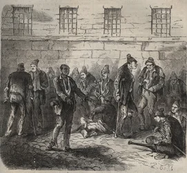Niedołężne siły pod Toulon Bagne w XIX wieku. Grawer w „Historii skazanych od ich powstania do dnia dzisiejszego” (1877) autorstwa Pierre