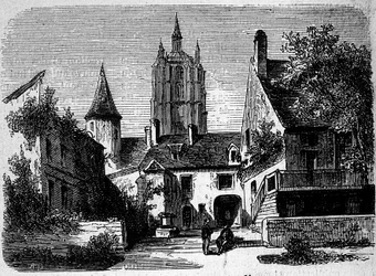 La maison au Mans Paula Scarrona (1610-1660), francuskiego pisarza. rycina z XIX wieku.