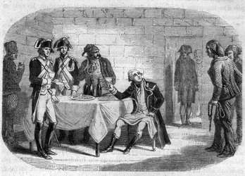 Ostatni moment księcia Armanda Ludwika de Gontaut de Biron, głównodowodzącego Armii Renu i Var; zm. 1793 - Grawer w „Histoire des Girondins” Alfonsa de Lamartine (1790-1869) 1865-1866. Prywatna kolekcja