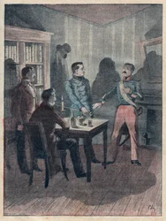 Le jure (Przysięga) Boriesa - grawerowanie w „Czterech sierżantach La Rochelle wielka narracja historyczna i dramatyczna” Julesa Beaujoint - Około 1900