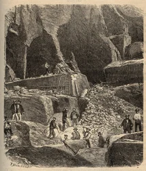 Kamieniołomy marmuru Saint-Genies (Saint Genies) - Dordogne - grawerowanie w „” PATRIE”” - OPIS PINTUREQUIREQUE DE LA FRANCE EN 6 TOMÓW LUCIENA HUARDA - koniec XIX wieku