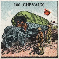 Trakcja mechaniczna: ciężarówka wojskowa do 100 koni mechanicznych. Anonimowa ilustracja z 1925 r. Ze zbiorów prywatnych.