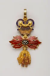 Order Złotego Runa: Austriackie Złote Runo - pomniejszona odznaka - 1850-1900 - złoto i emalie - wys. 6.2 cm; szer. 4.1 cm; waga: 20 g - kolekcja prywatna