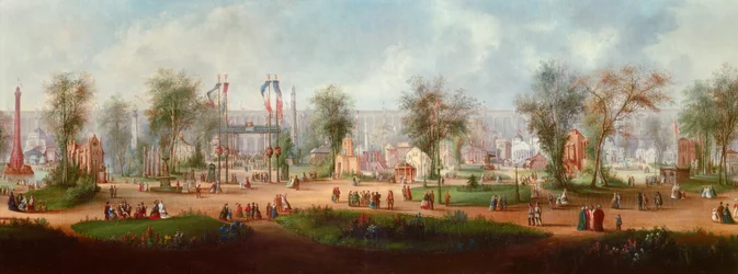 Panoramiczny widok na Wystawę Światową 1867 w Paryżu Obraz Anonimowy. 1867 niedz. 0,49x2,9 m Paryż, Muzeum Carnavalet