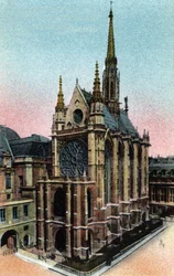 Paryż: zewnętrzny widok na Sainte Chapelle (Sainte-Chapelle) (XIII w., architektura gotycka). Zdjęcie z 1920 roku w „Albumie Artystycznym” miasta Paryża. Prywatna kolekcja.