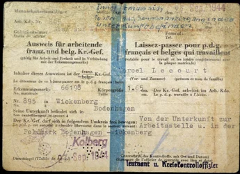 Przepustka z okresu II wojny światowej, „Przepustka” dla pracujących francuskich i belgijskich dyrektorów generalnych, 25/9/1944.