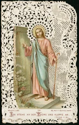 Pobożny obraz: Jezus pukający do drzwi (chromolitografia)