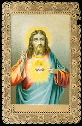Pobożny obraz: Jezus ze świętym sercem (chromolitografia)