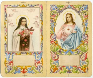 Wizerunek pobożny: Św. Teresa od Dzieciątka Jezus i Jezus z Najświętszym Sercem (druk)