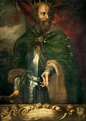 Portret Piotra III „Wielkiego” (1240-1285), króla Aragonii i Walencji. Anonimowe malowanie. Hiszpania, Walencja. Pałac Generalitat.