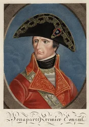 ""Portrait du Premier consul Napoleon Bonaparte (1769-1821)"" - Napoleon Bonaparte jako pierwszy konsul Francji - Anonim - 1801 - Akwaforta, akwarela - 27x19,4 - Kolekcja prywatna