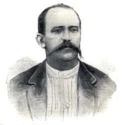 Portret Alberta Nebouta, francuskiego odkrywcy w Afryce. Grawer w „”Le Peute Parisien””
