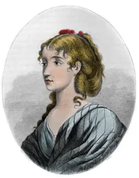 Portret Cecile Aimee Renault (1774-1794), rewolucjonistka francuska - Grawerowanie z 1863 r. w "Le Livre Rouge - Histoire De L