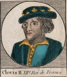 Portret Chlodwiga II, króla franków (v.633-657) - Chlodwiga II (c.634-657), króla Franków Merowingów w Neustrii i Burgundii (639-657) - rycina z „”Instruction sur l