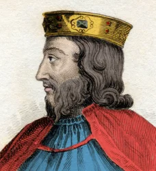 Portret Chlodwiga I (466-511), króla Franków. Rycina z XIX wieku. Mediolańska