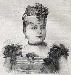 Portret Eugenie Weiss, znanej jako Jenny baronowa von Rahden, członkini brazylijskiej trupy cyrkowej i autorki książki „Powieść amazonki”, zabitej przez męża. Rycina w „Le Petit Parisien” z 3/09/1893.