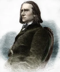 Portret Franciszka Liszta, węgierskiego pianisty i kompozytora (1811 - 1886).