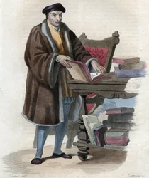Portret Guillaume Bude (Budee) (Budaeus) (1467-1540), francuski uczony. ilustracja z „” Francuskiego Plutarcha”” Edmonda Mennechet