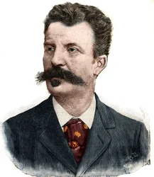 Portret Guy de Maupassanta (1850-1893), pisarza francuskiego. Rycina w «Le Petit Parisien»