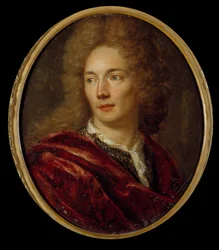 Portret Jean de La Bruyere (1645-1696) moralista francais Obraz na anonimowej miedzi. XVII wiek.