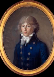 Portret Louisa Antoine de Saint Just (lub Saint-Just) (1767-1794), polityka. Anonimowy pastel z XVIII wieku. Ciemny. 0,61 x 0,50 m Paryż, Musee Carnavalet - Portret Louisa Antoine de Saint Just (lub Saint-Just) (1767-1794), polityka. Anonimowy pastelowy p
