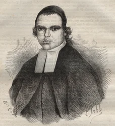 Portret Louisa Bonafous, w zakonie brat Léotade, oskarżonego o gwałt i morderstwo. Zmarł w kolonii karnej w Tulonie 27 sty. 1850. Rycina w „Histoire des bagnes depuis leur création à nos jours” (1877) Pierre
