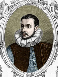 Portret Paolo Caliari powiedział Paolo Veronese (1528-1588) włoski malarz. 1859 grawerowanie w „”galeriach Europy – Włochy” autorstwa Armengaud. Prywatna kolekcja.
