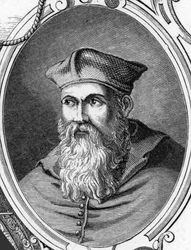 Portret Sebastiano Luciani dit Sebastiano del Piombo (1485-1547) włoskiego malarza. 1859 grawerowanie w „Galeriach Europy – Włochy” autorstwa Armandauda. Prywatna kolekcja.