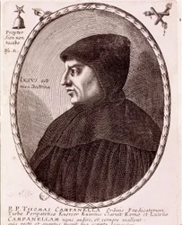 Portret Tommaso Campanelli, dominikańskiego mnicha i filozofa. Rytownictwo.