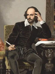 Portret Williama Szekspira (1564-1616). od „celebrytów, mężczyzn i kobiet”. Barcelona 1877 (rycina).