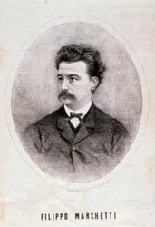 Portret włoskiego kompozytora Filippo Marchettiego (1831-1902) Grawerowanie. 19 wiek. Prywatna kolekcja mediolańska
