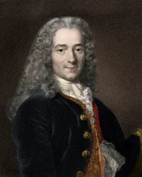 Portret francuskiego pisarza i filozofa Francois-Marie Arouet dit Voltaire (1694-1778)