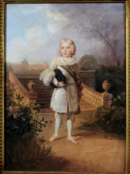 Portret księcia Parmy (1811-1832) w ogrodzie Tuileries Król rzymski Napoleon II, książę Reichstadt, syn cesarza Napoleona I (1769-1821). Anonimowe malowanie. XIX-wieczna kolekcja prywatna