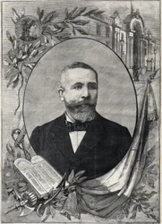 Portret nowego prezydenta Francji Emile Loubet (1838-1929) wybranego 18 lutego 1899. Rycina. W „Małym Paryżu”