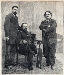 Portret trzech „akademików”: Mariusa Tournade, Achille Le Roy i Maxime Lisbon (1839-1905), którzy chcieli ośmieszyć Akademię Francuską. Grawerowanie w „Le Petit Parisien”” w dniu 4/06/1893.
