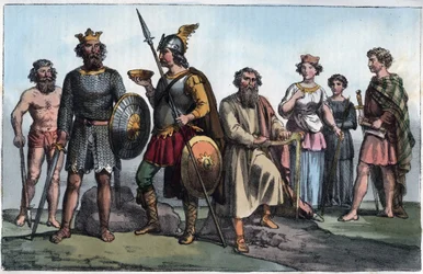 Saski wojownik i Anglosasi - saski wojownik i Anglosasi - rycina z „Usi e Costumi di Tutti i Popoli dell