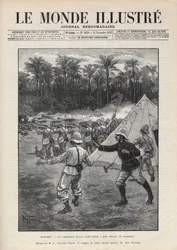 Druga wojna w Dahomeju (1892-1894): śmierć francuskiego dowódcy Fauraxa podczas bitwy pod Dogba 19 września 1892 w Dahomeju (obecnie Benin). Gazeta. Grawer „Le monde illustree” z 1892 r. Ze zbiorów prywatnych.