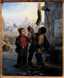 Small Chimney Chimney Disalting do wody z pompy na Quai du Louvre w 1830 r. Anonimowe malowanie. 1830 niedz. 0,45x0,38 m²
