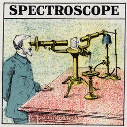 Analiza spektralna: spektroskop. Anonimowa ilustracja z 1925 r. Ze zbiorów prywatnych.