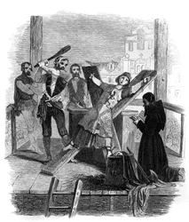 Tortura kołem - Łamanie kołem - Ilustracja w „Mystères de l