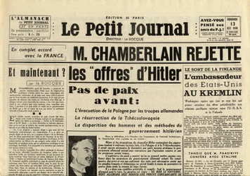 Le Petit Journal, piątek 13 października 1939: Neville Chamberlain (1869-1940) odrzuca propozycje Adolfa Hitlera