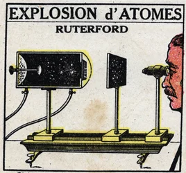 Atom i nauka: Eksplozja atomów Ernesta Rutherforda (1871-1937). Anonimowa ilustracja z 1925 r. Ze zbiorów prywatnych.